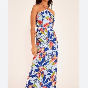 Farm Rio Blue Color Birds Midi Dress